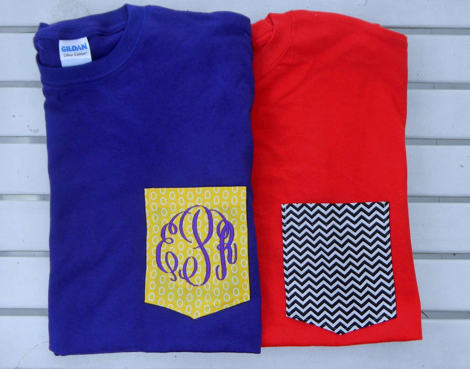 Monogrammed Personalized FABRIC Pocket T Shirt Tshirt Tee