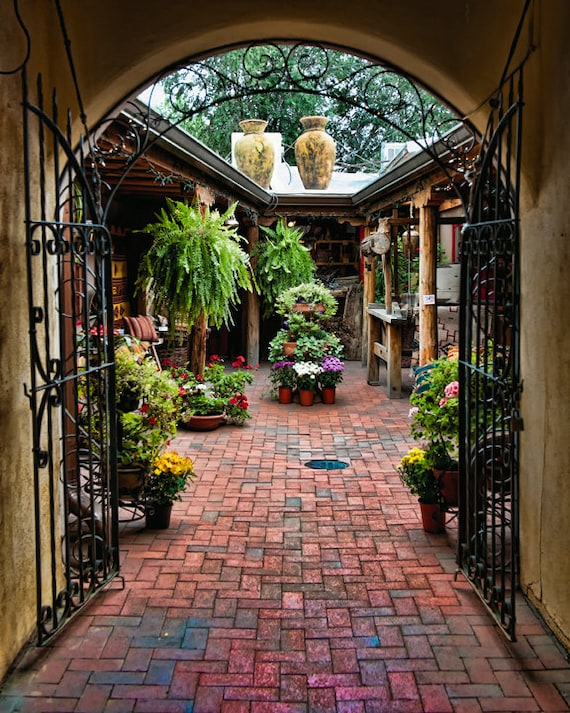 Wrought Iron Gates, Fe Photographers, Spanish Courtyard, Adobe House 