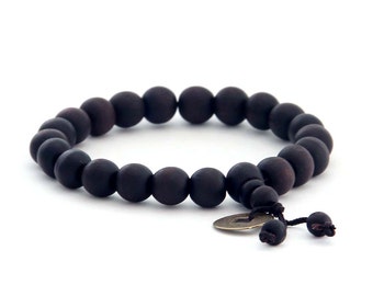 Feng-Shui Coin With Tibetan Buddhist 9mm Peach Wood Prayer Beads Beaded Bracelet T2839