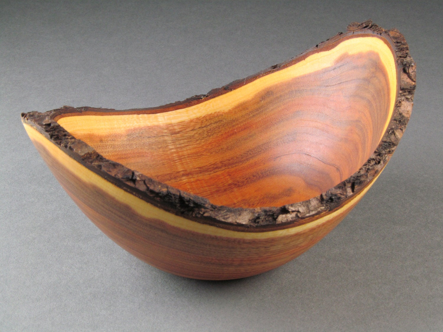 Natural Edge Wooden Bowl / Bark Rim Buckthorn 1234