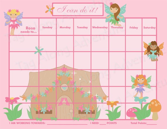 PRINTABLE Customizable Child Reward Chart / Chore Chart - Fairy Garden 