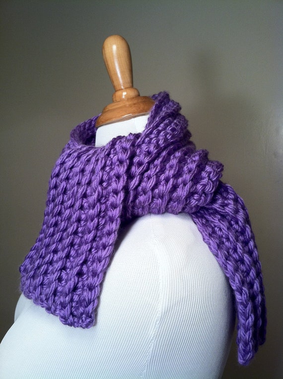 Purple Ribbed Crochet Scarf