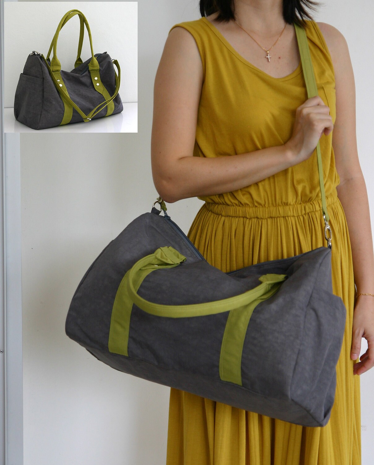 SALE Navy blue Messenger Bag with Gray Trim / Diaper by ickadybag