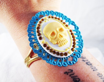 Swarovski Crystal Skull Cameo Cuff Bracelet