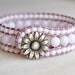 White Boho leather wrap bracelet, leather cuff, Chan Luu Style, rose, pink, lavender, silver flower, pastel