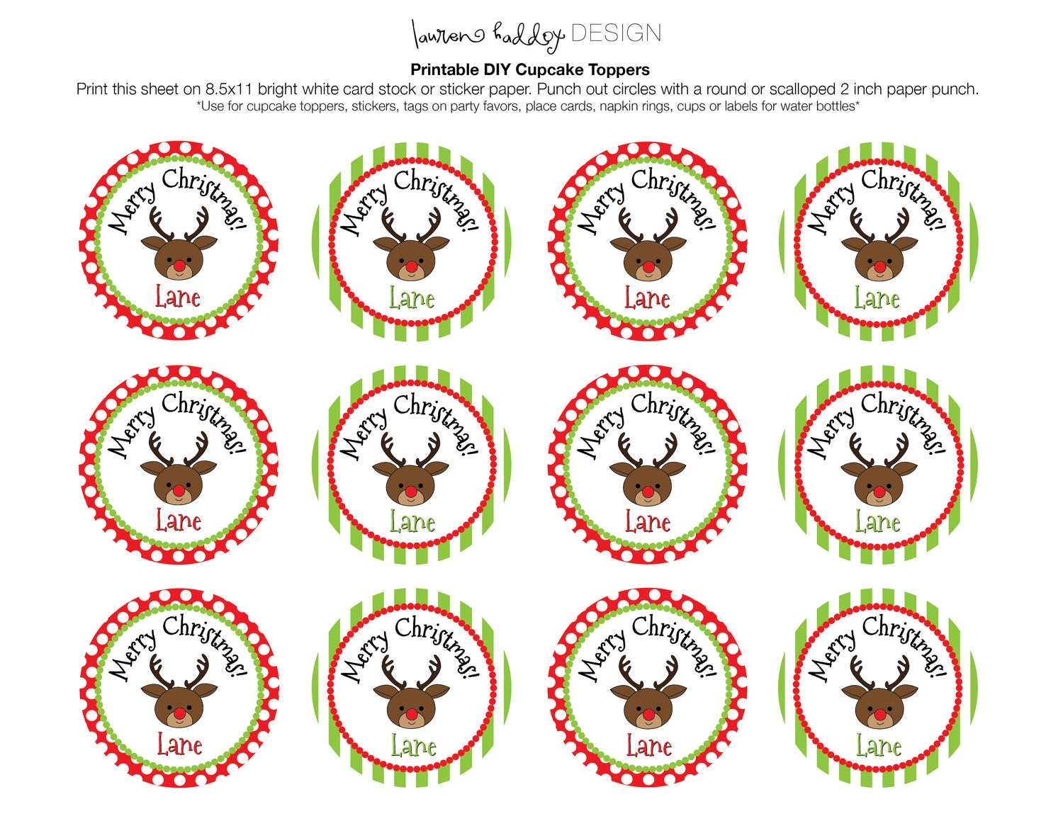 Diy Personalized Rudolph Merry Christmas Favor Tags