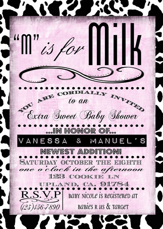 M is for Milk Baby Shower-printable invitation, custom color options also available Il_570xn