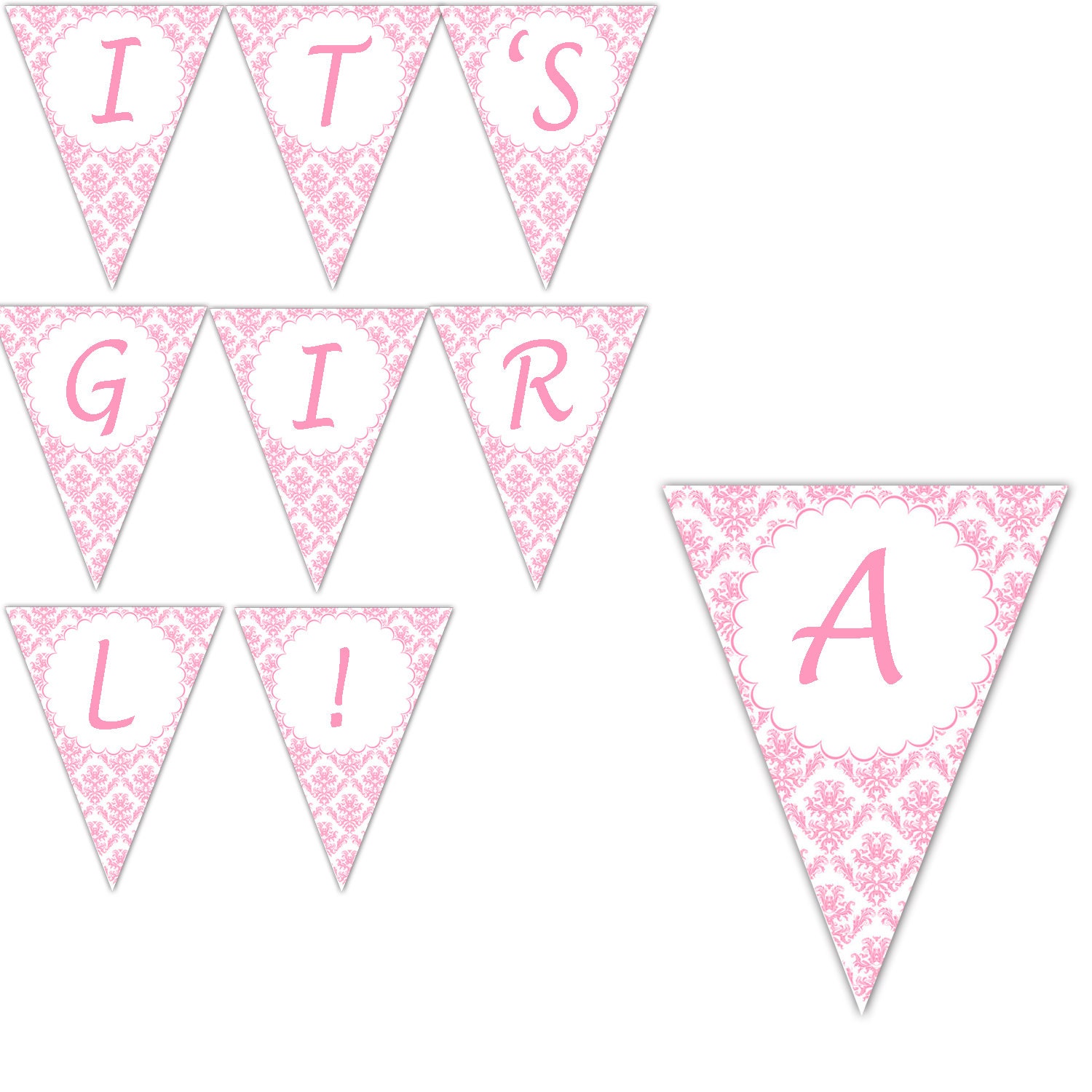 baby shower banner pink dainty damask its a girl printable