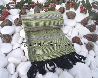Turkishtowel-Soft-Highest Quality,Pure Organic Cotton,Hand Woven,Bath Towel or Sarong-Lime Green,Cream,Black