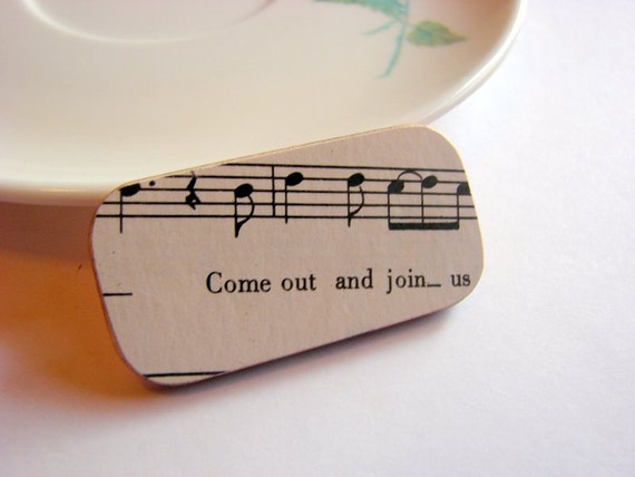Wood Pin  Come Out And Join Us  Medium Vintage by mimiandlucy