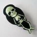 Vintage 80s Spooky Kitsch Halloween Black Neon Light Green Glow in the Dark Skeleton Brooch Pin