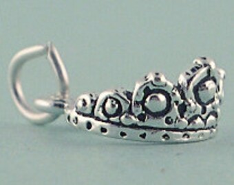 Sterling Silver Tiara Crown Charm Pendant 3d