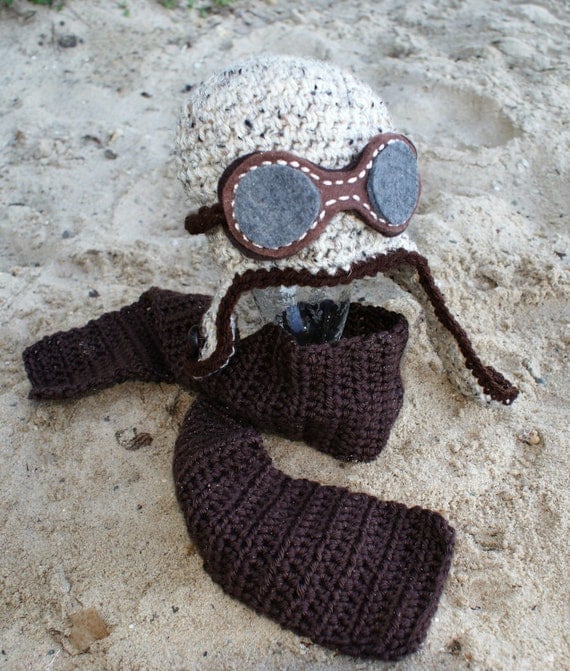 Items similar to Crochet Toddler Aviator Hat with Goggles ...