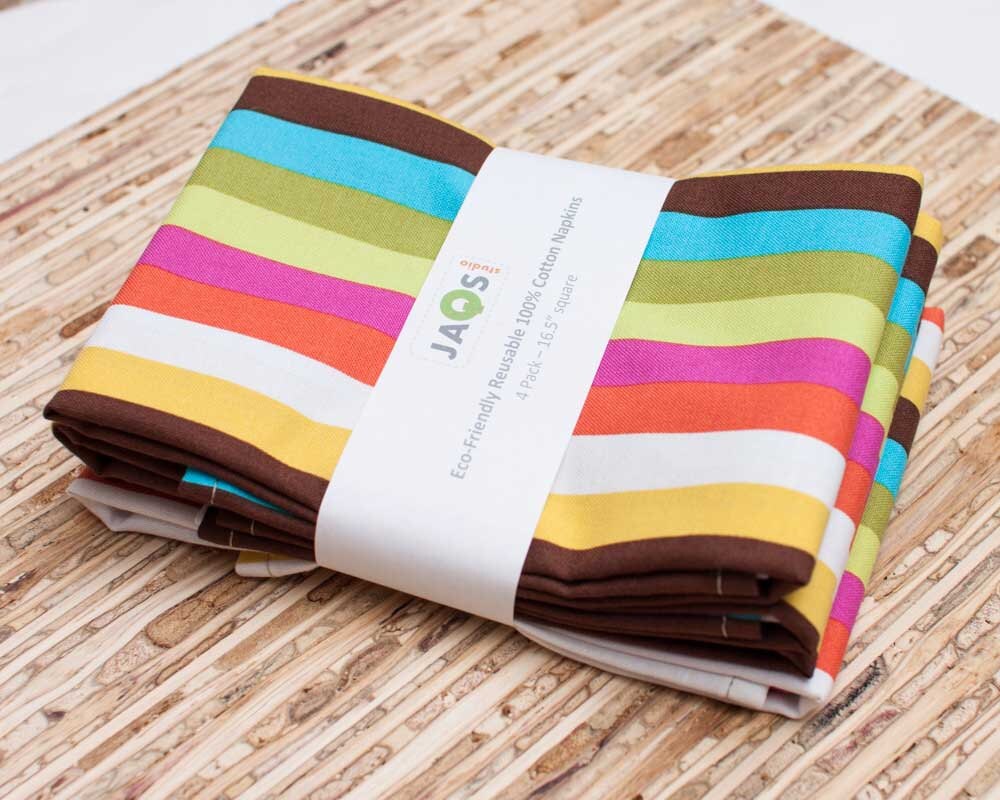 Large Cloth Napkins Set of 4 N962 Colorful Stripes