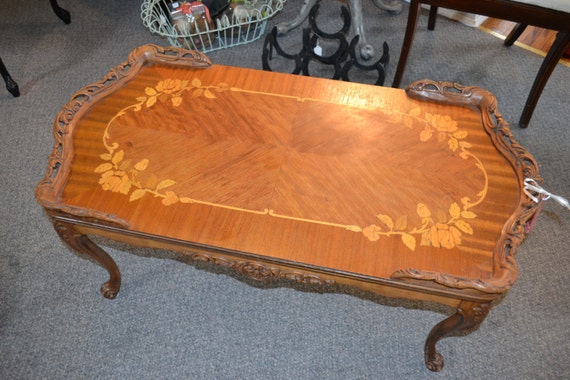 Items similar to Antique Carved Inlay Coffee Table on Etsy