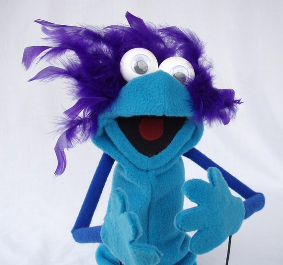 Blue and Purple Hand Puppet with Rod Arms Google Eye Toy