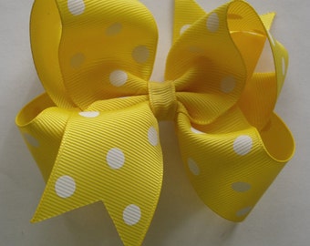 SALE Hair Bow- Yellow Polka Dot - Hair Bow