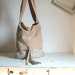 Suede Slouchy Beige Tote with Natural Handweave and Tassel Finish. Ready to Ship SALE - 25% off with coupon code 'READYTO SHIP'