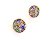 ear studs, geometric multicolor earrings, rhomb, round stud, free shipping, gift under 20