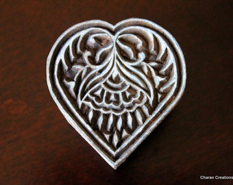 Hand Carved Indian Wood Textile Stamp Block- Heart Motif (Reduced)