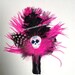 Sugar Skull Day of the Dead Boutonniere Ostrich Dia De Los Muertos Zombie Hot Pink Black Wedding Prom Quinceanera - Gregorio