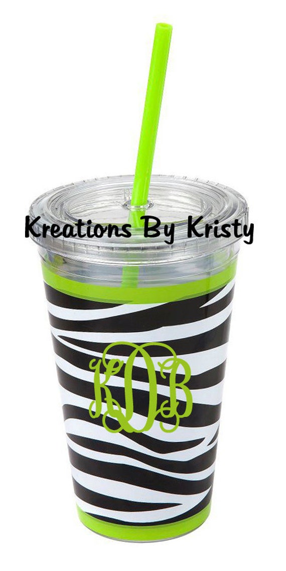 Items similar to 16oz Lime Green and Zebra Personalized Tumbler on Etsy