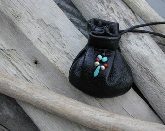 Leather Neck Pouch, Healing Medicine Pouch, Spirit Pouch Bag, Native American Pouch Bag, Leather Bag With Beads, Handmade Bag