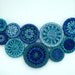 blue circles necklace -- Dorset button necklace in blue tones on silver belcher chain OOAK statement necklace
