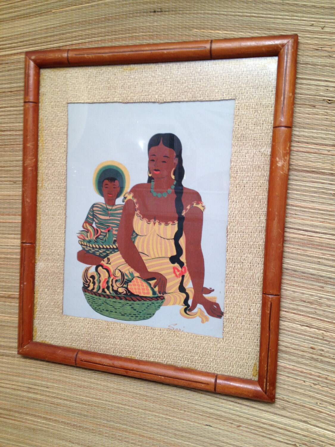 Vintage Mexican Mexico Framed Art Print 1950's Marked Seri