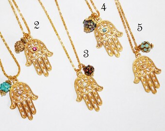 Hamsa charm necklace, gold necklace, Judaica jewelry, hamsa charm, hamsa necklace, evil eye charm necklace