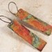Sgraffito Textured Wearable Modern Art - Weathered Texture - Multi-color Yellow Orange and Mint Green Patina - Rectangles - Dangle Earrings