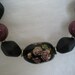 Black and Mauve Cloissone Style Beaded Necklace With Flower Design