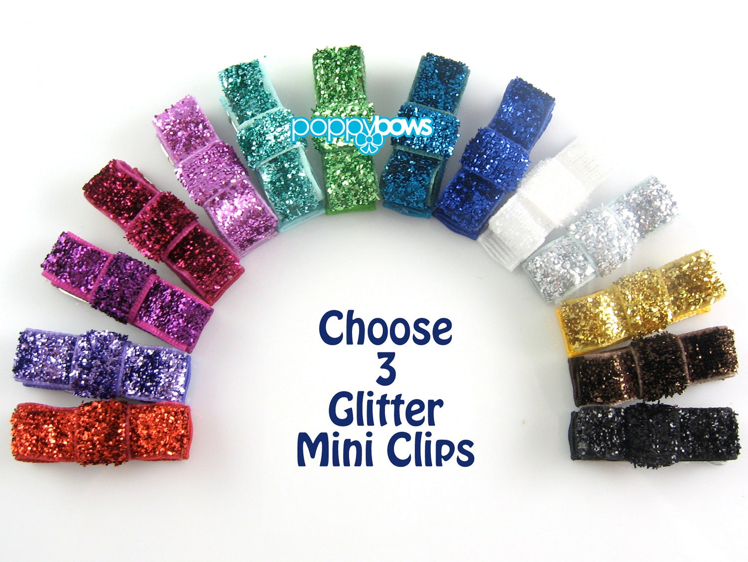 3 Pack Glitter Hair Clips Your Choice Color Mini Snap Clip