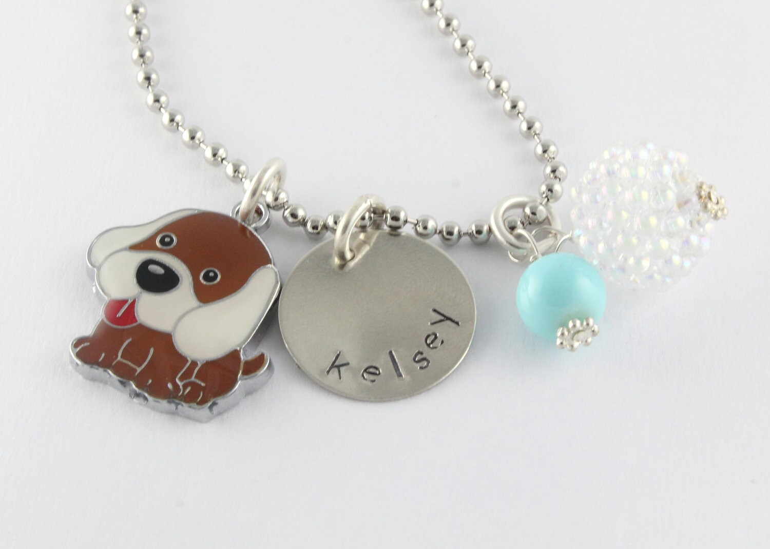 Dog Puppy Charm Necklace Custom Personalized Silver Hand