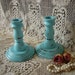 Shabby Country Cottage Robins Egg Blue Candle Sticks Pair, distressed