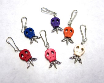 Day of the Dead Charms Sugar Skull Party Favors 6 Pendants Zipper Pull Keychain Fob