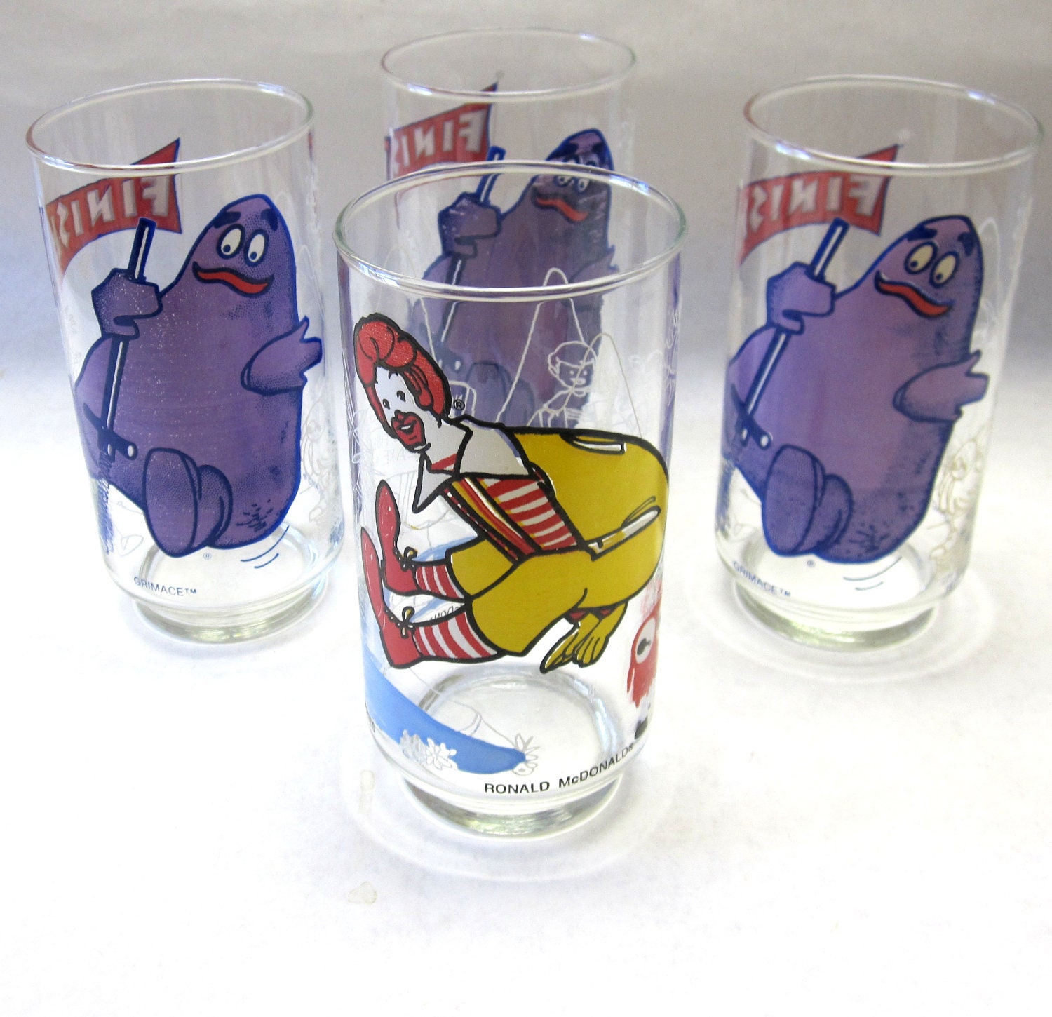 Vintage McDonalds Action Glasses Set Of Four Grimace Ronald