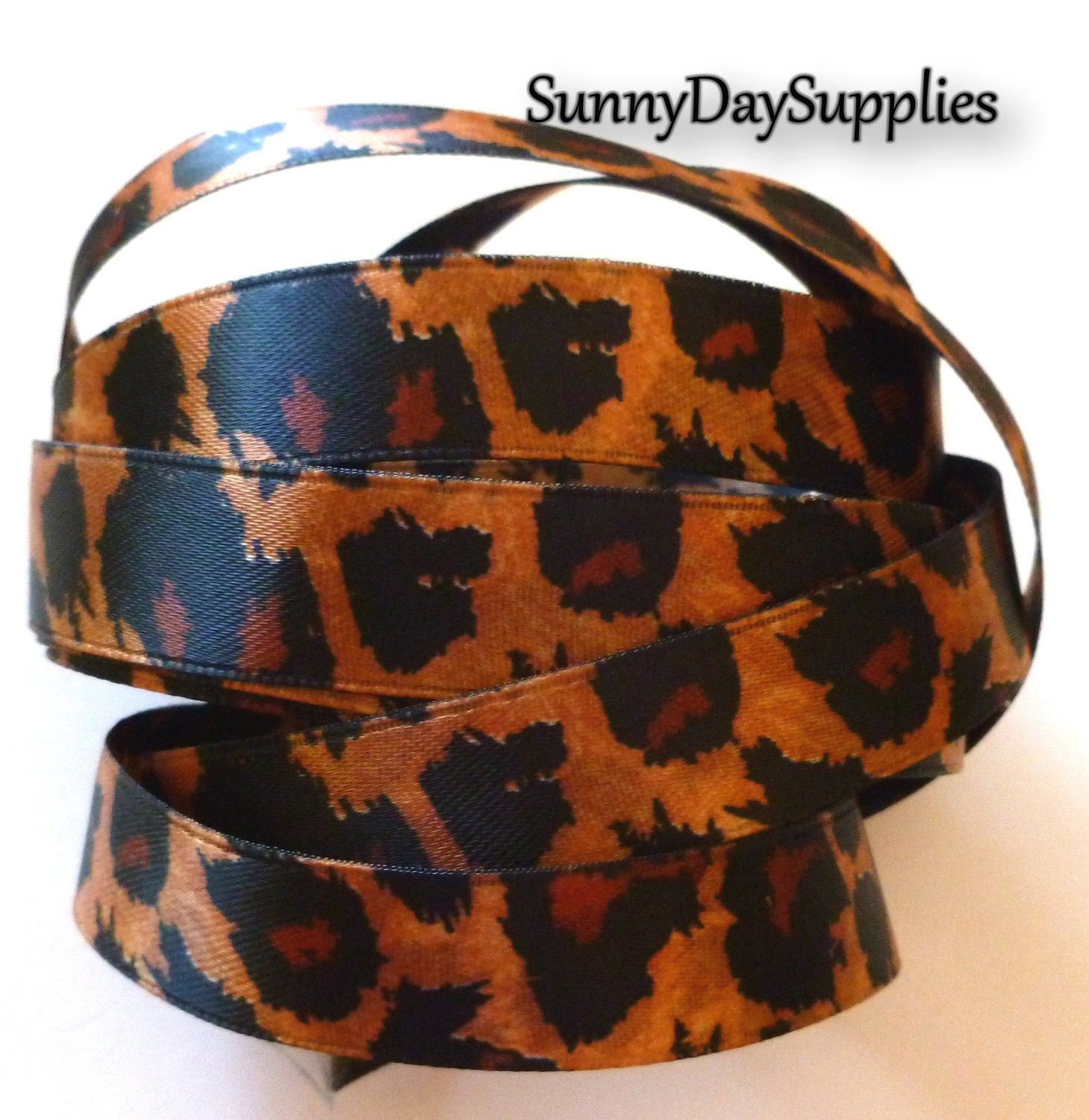 Sale Animal Print Ribbon Cheetah Ribbon Satin Bronze and