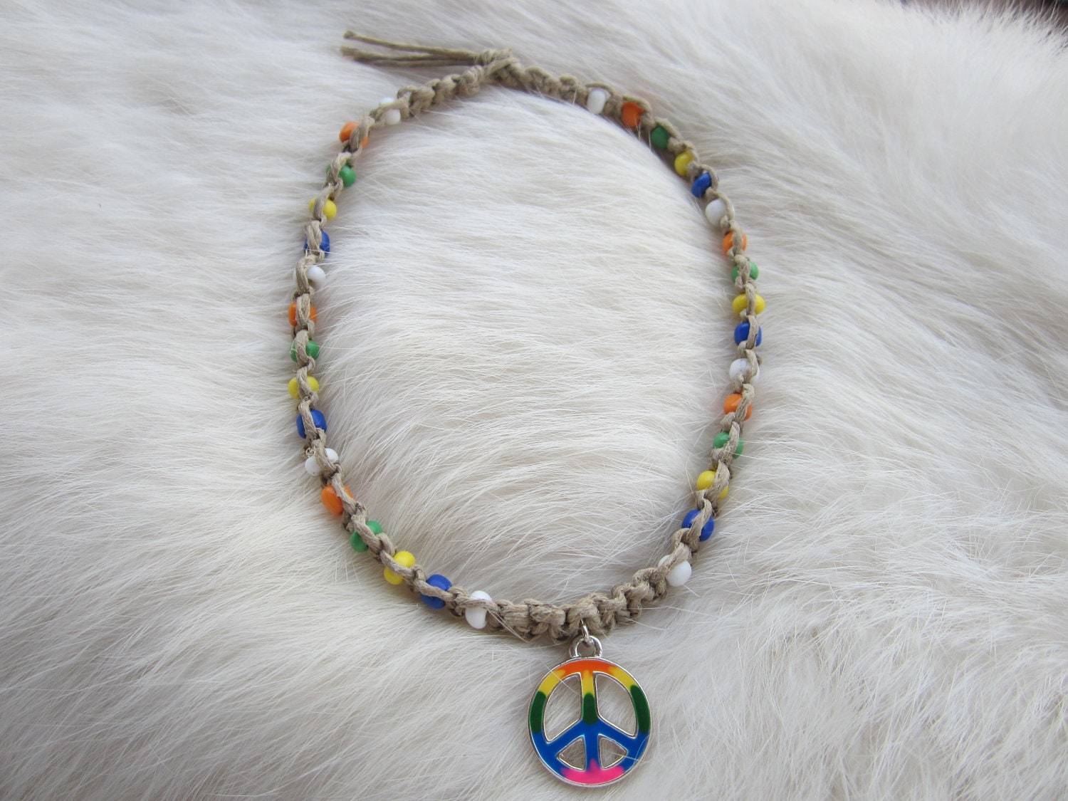 Peace sign jewelry hippie jewelry macrame jewelry seed bead