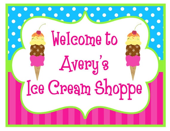 Printable Ice Cream Party Door Sign Yard Sign Chair Sign