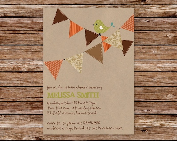 DIY Printable Rustic Kraft Autumn Bird Fall Baby Shower Invitation