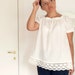 Women's blouse light cream, balloon sleeves shirt. Beige blouse, crocheted trim. Size US 2. Ready to ship.