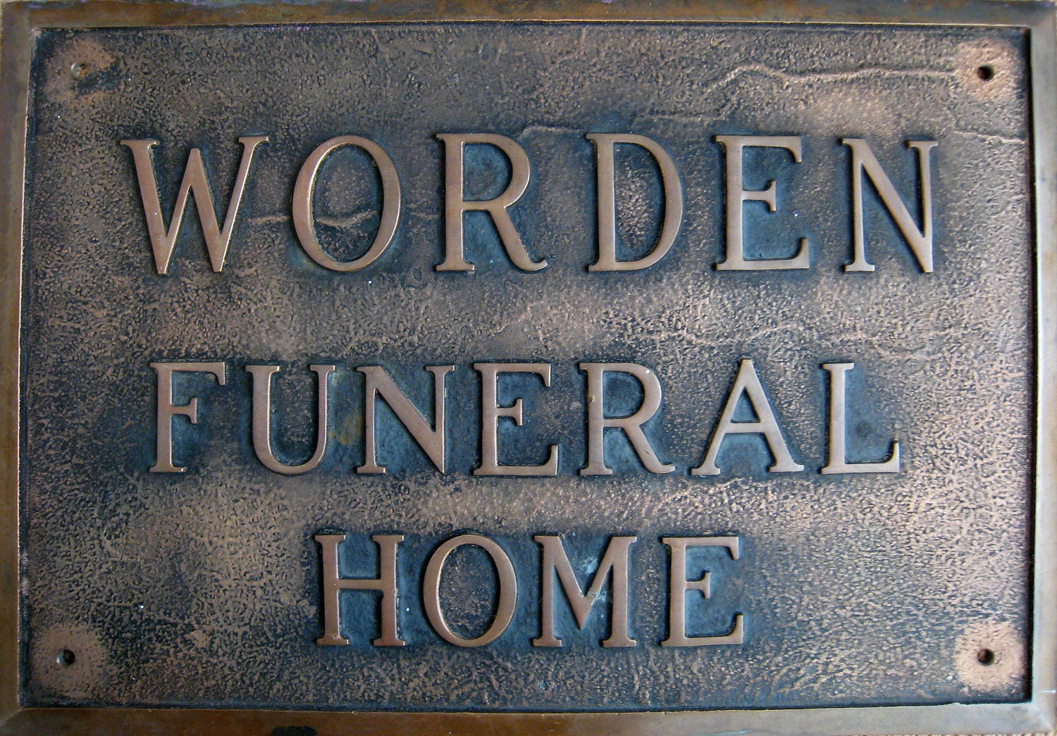 Antique Worden Funeral Home Brass Copper Sign Plaque by Fivehands