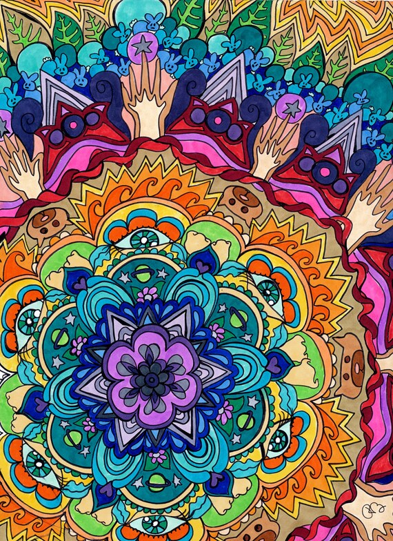 Microcosm Mandala Print Psychedelic Rainbow Spiritual