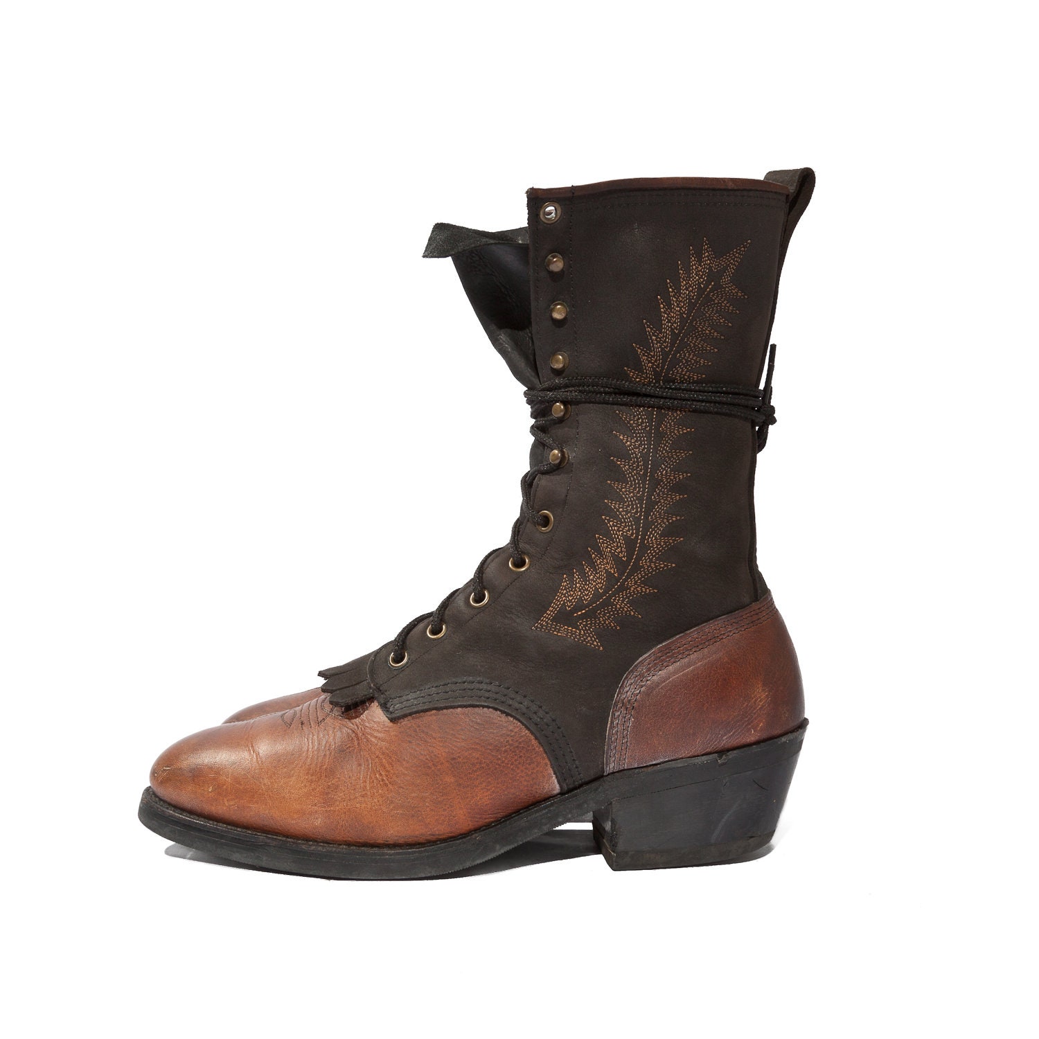 Men's Feather Lacers Western Lace Up Two Tone Packer Boots