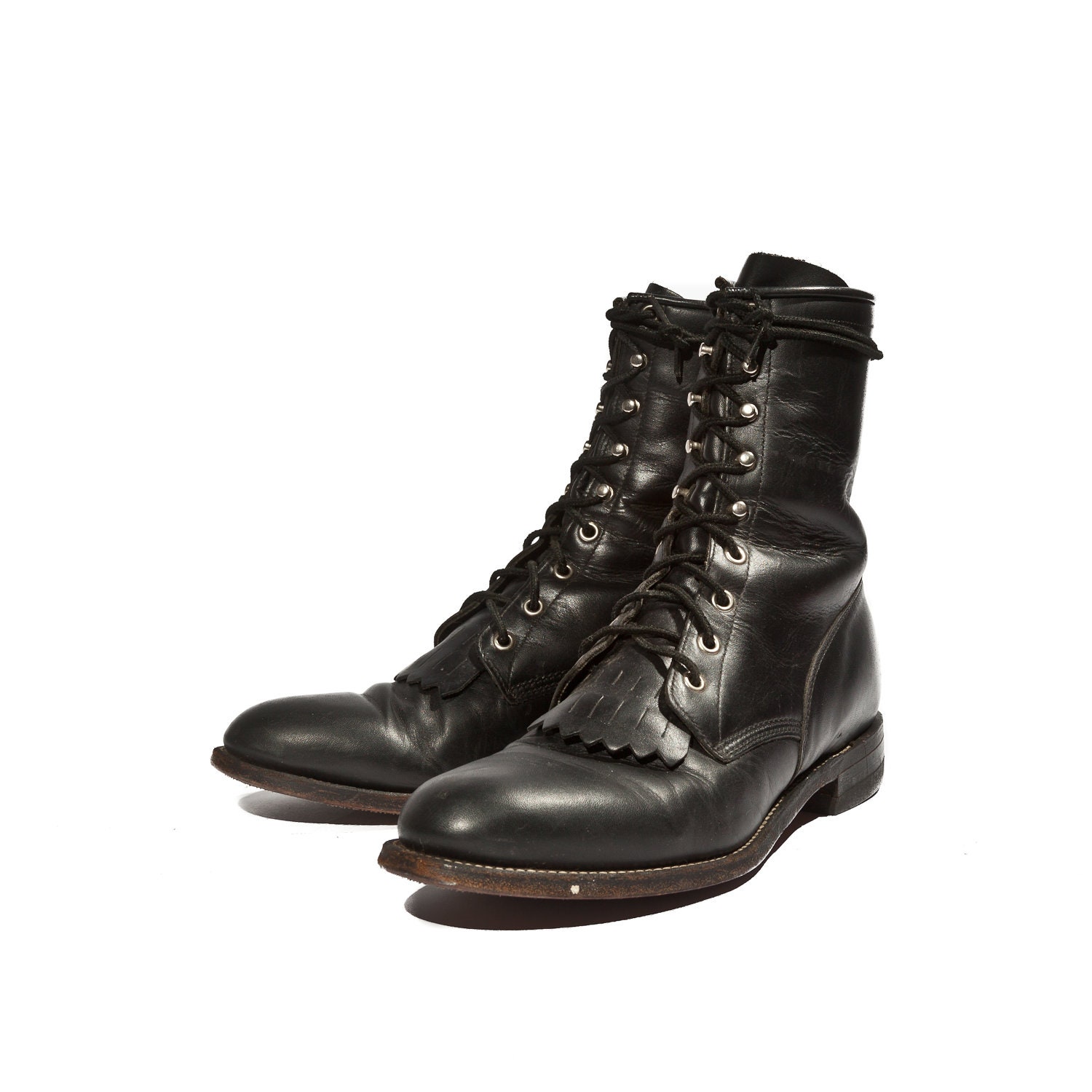 Men's Justin Roper Boot in Lace Up Black Leather with