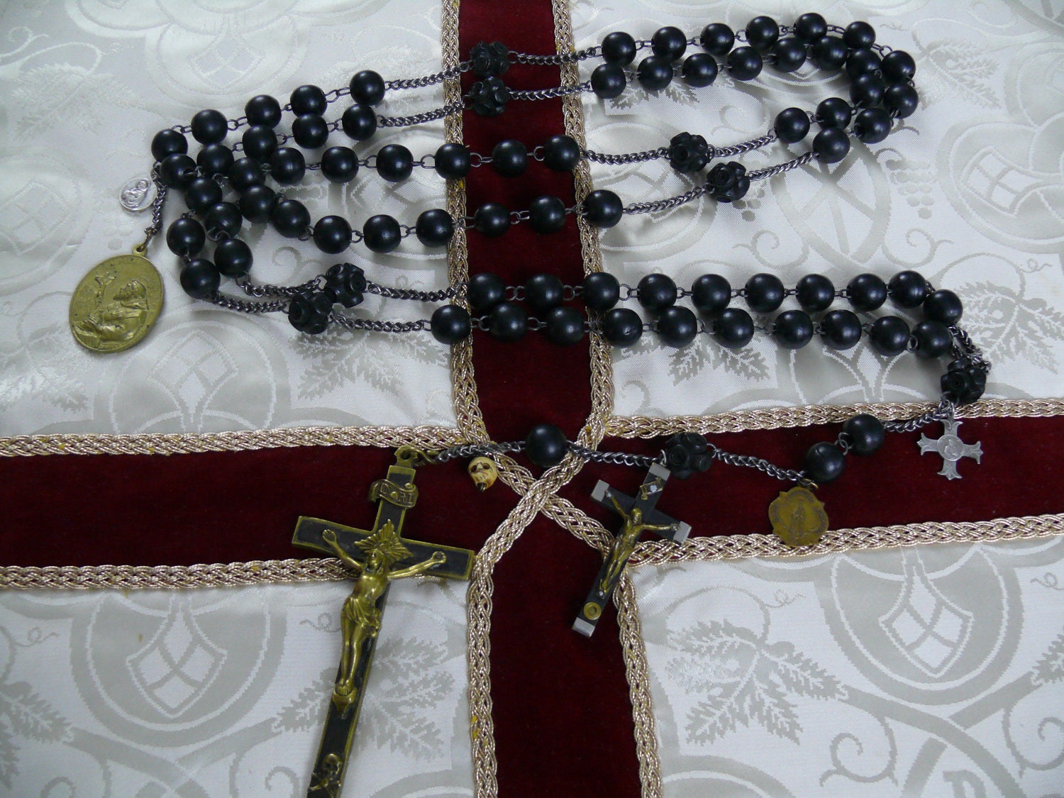 Large Franciscan Crown Black Bead Habit Rosary