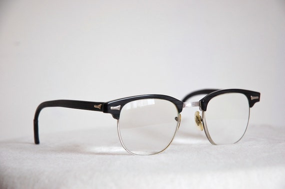 Vintage 1950s Black Horn Rim Glasses Retro By Trunkofdresses 0279