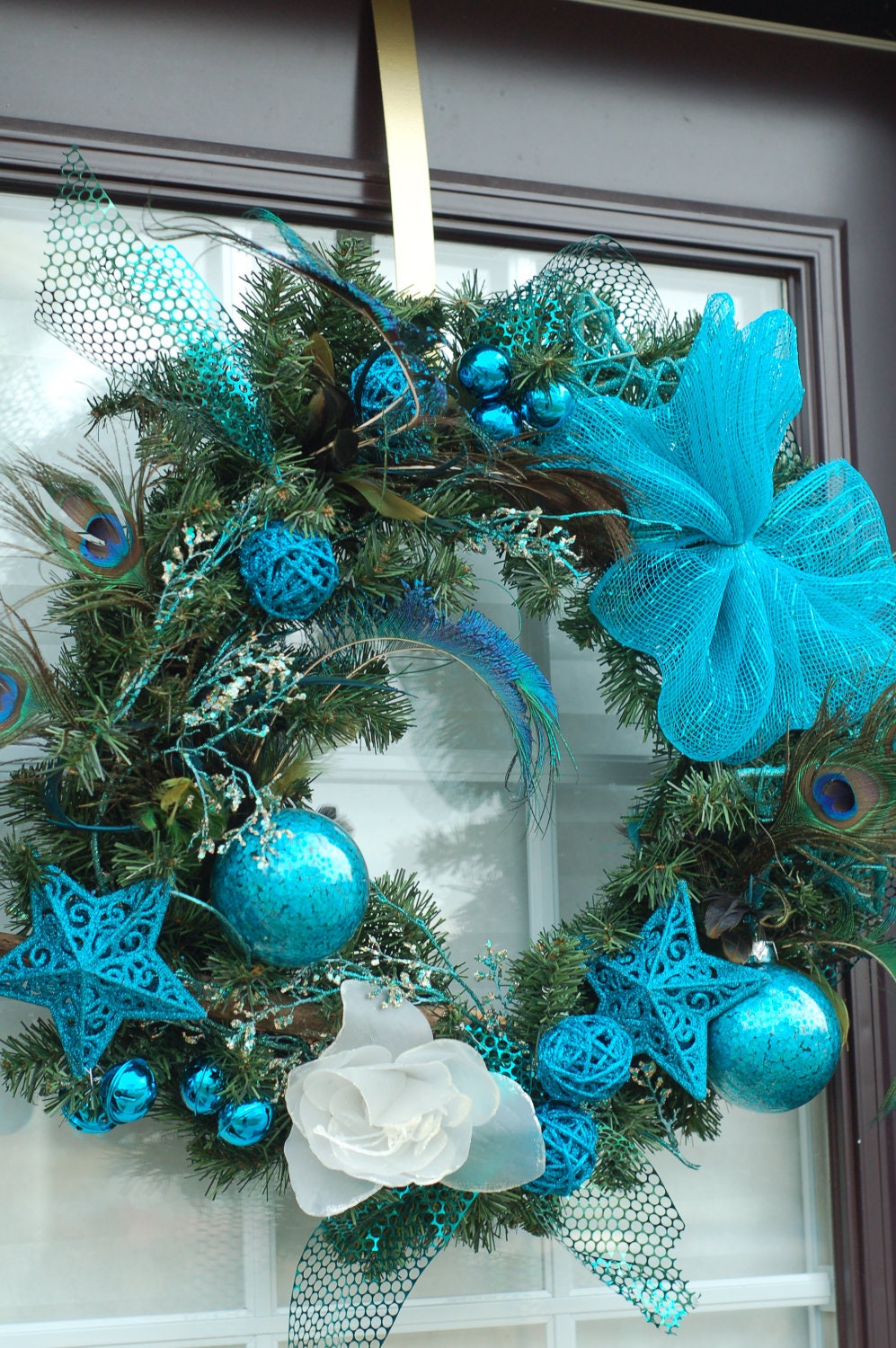 Non-Traditional Custom Holiday Wreaths, blue, pink, green cheerful Christmas wreaths