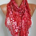ON SALE -Valentine's Day Red Scarf - Cotton Scarf - Cowl Scarf with Lace Edge - fatwoman